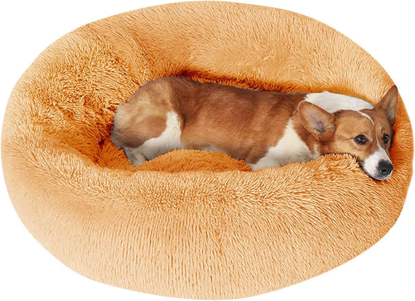 JOLLYVOGUE Small Dog Bed, Calming Soft Anti-Anxiety Donut Cat Bed, Washable round Fluffy Cushion for Small and Medium Pets (20")15