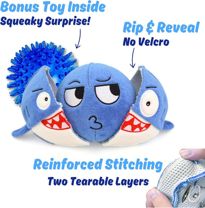 Sharky 3 in 1 Plush Shark Dog Chew Toy with Squeaky Ball inside for Aggressive Chewers, Super Interactive No Stuffing, Strong Tough Heavy Durable, Birthday Gift Box for Small & Large Breed7