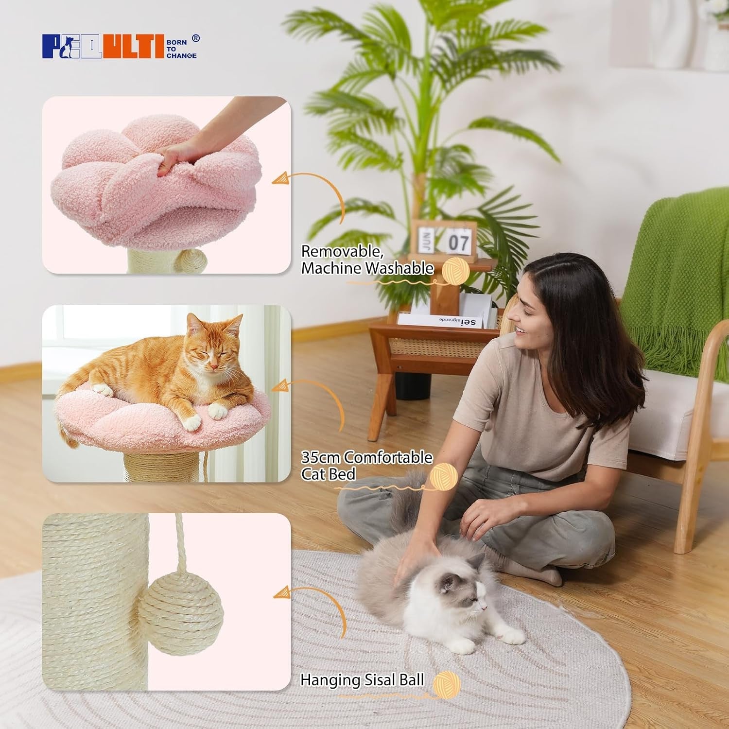 pequlti-flower-cat-scratching-post-super-thick-5-5in-sisal-post-pink-small-cat-kitten-scratcher-removable-flower-bed-sisal-spring-ball-enlarged-double-base-cute-pink-flower-cat-tree
