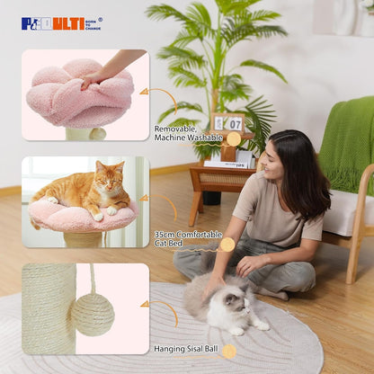 PEQULTI Flower Cat Scratching Post, Super Thick 5.5In Sisal Post, Pink | Small Cat & Kitten Scratcher: Removable Flower Bed, Sisal + Spring Ball, Enlarged Double Base; Cute Pink Flower Cat Tree7