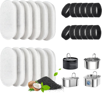 DOOOB Cat Water Fountain Filter 24 Pack Cat Fountain Filters | Cat Fountain Replacement Filters for 67Oz/2L&108Oz/3.2L Cat Water Fountain Pet Water Fountain Filters (12 Filters&12 Sponges)1