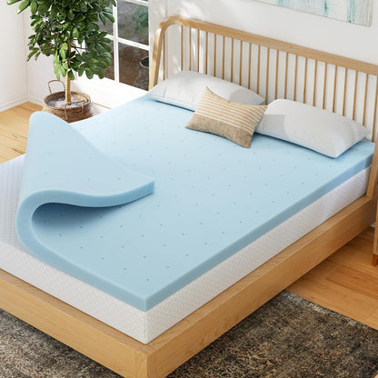 EGOHOME 2 Inch Queen Memory Foam Mattress Topper- Cooling Gel Infused | Pressure Relieving Pad in a Box, Dorm Room Essentials, Certipur Certified, Blue1
