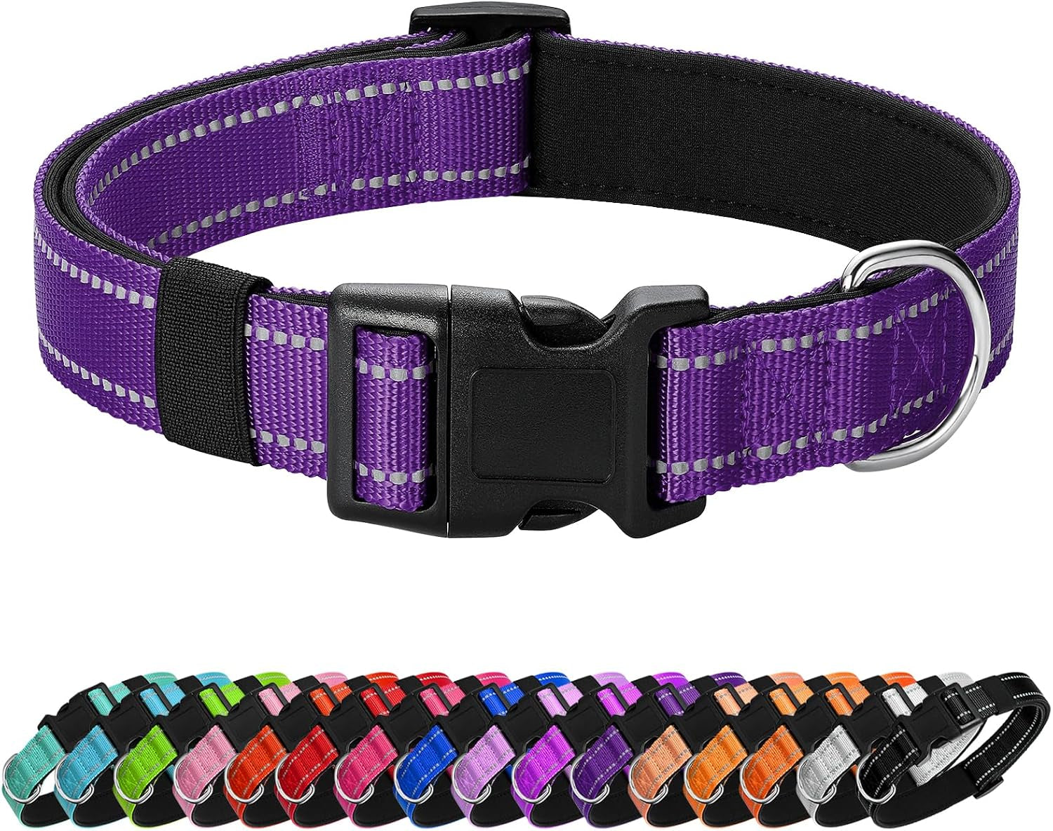 reflective-dog-collar-padded-with-soft-neoprene-breathable-quick-release-basic-dog-collars-for-medium-dogs-purple-girl