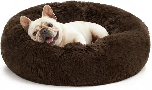 Love'S Cabin Calming Cat Bed for Indoor Cats, Anti-Anxiety Donut round Dog Bed, Fluffy Faux Fur Washable Pet Bed for Small Medium Dogs and Cats, Grey, 20In10