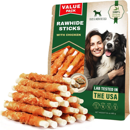 Beloved Pets Dog Treats & Long Lasting Rawhide Chews Wrapped Chicken – Pet Bones Sticks for Large, Medium & Small Breeds – Aggressive Chewers Snacks – Puppy Toys Treats9