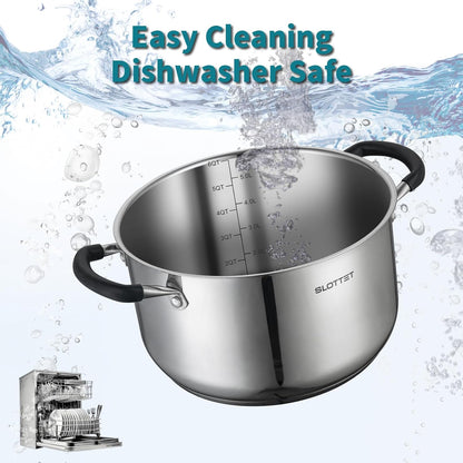 6 Quart Stainless Steel Stock Pot with Steamer,6 Qt Multipurpose Stockpot with Stay-Cool Silicone Handle and Glass Lid,Soup Pot for Cooking5