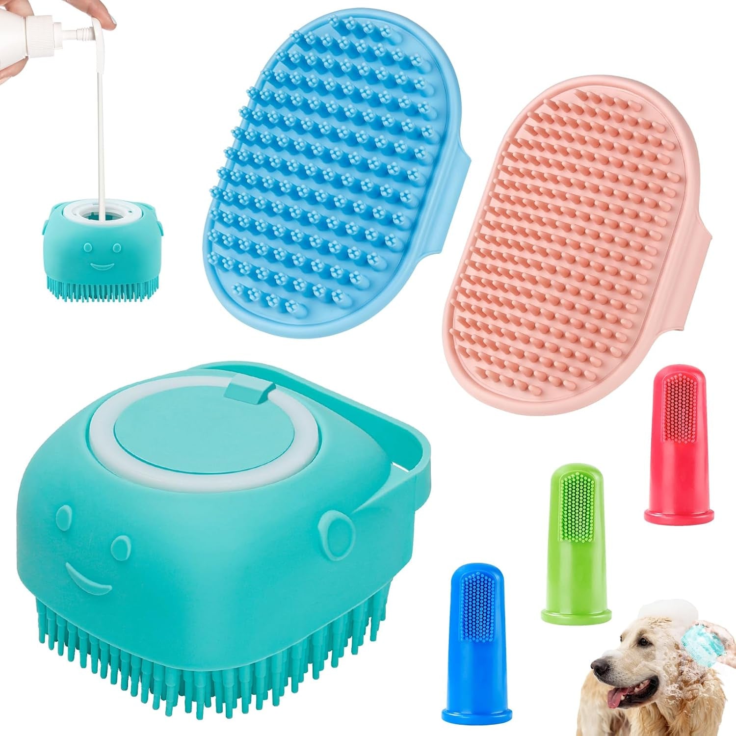comotech-6pcs-dog-bath-brush-dog-toothbrush-adjustable-handle-shampoo-brush-scrubber-for-short-long-haired-dogs-cats-effectively-solve-odor-stain-removal-problems-blue-blue-blue