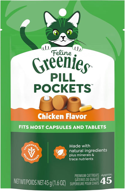 Greenies Feline Pill Pockets Soft Cat Treats, Chicken Flavor, 85 Count | #1 Vet-Recommended, Moldable Pocket Hides Pills, No Artificial Flavors or Preservatives, Real Ingredients13