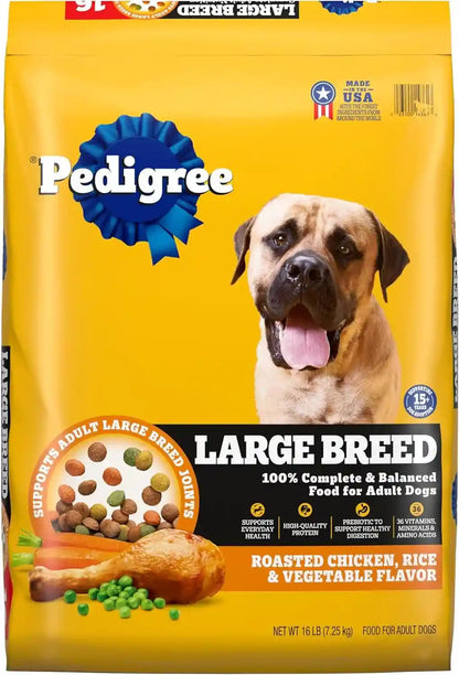 Pedigree Large Breed Adult Dry Dog Food, Roasted Chicken & Vegetable, 16 Lb | 36 Vitamins, Minerals & Amino Acids, Prebiotic Fiber, Supports Lean Muscle & Immune Health, Natural Flavors Only1
