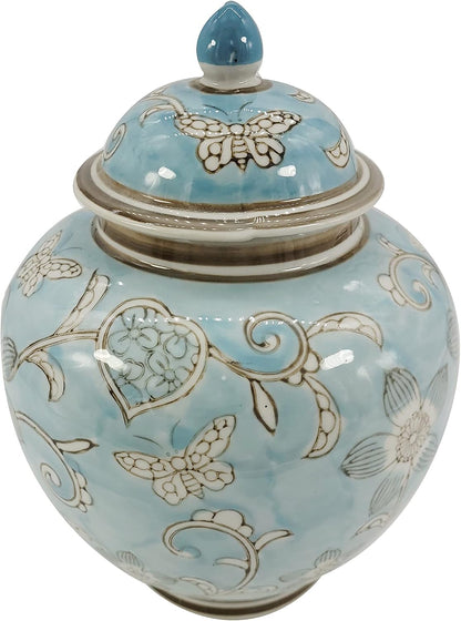 Light Blue and White Floral Chinoiserie Ginger Jar 10" with Lid - Ginger Jar, Tea Storage, Decorative, Home Decor Jar4