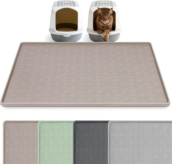 Silicone Cat Litter Mat 47" X 35" Cat Mat for Litter Box, Khaki | Extra Large Cat Litter Trapping Mat for Floor, Waterproof, Non-Slip Kitty Litter Box Mat with Raised Edge, Easy to Clean22