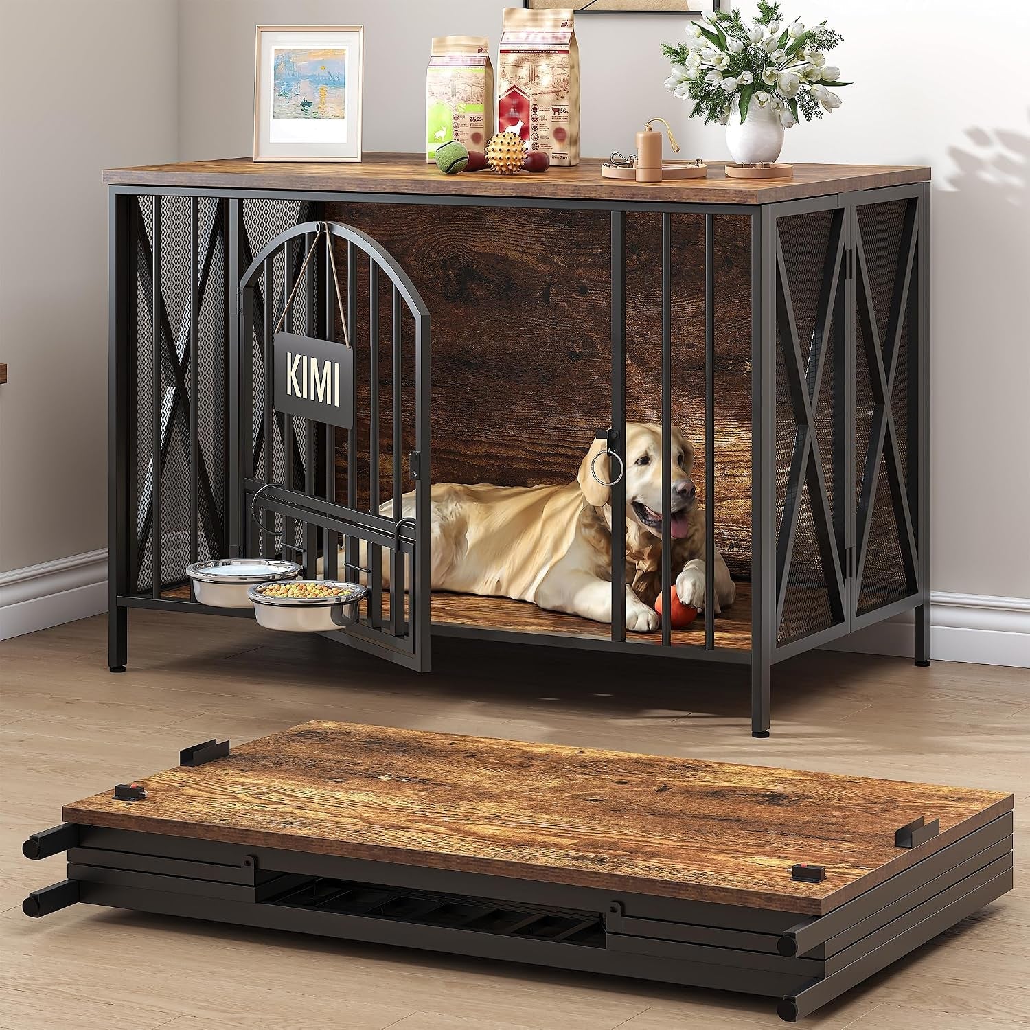boinn-63-heavy-duty-dog-crate-furniture-with-4-doors-removable-divider-openable-top-indoor-dog-kennel-with-raised-edge-tabletop-double-dog-cage-for-medium-large-dogs-decorative-pet-crate