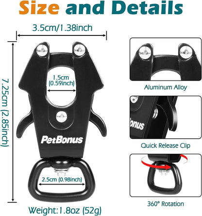 Petbonus 2 Pcs Frog Clip Dog Leash Clasp, Quick Release Metal Carabiner | 360 Degree Swivel, Heavy Duty, Safety Clip for Linking Pet Collar Dog Harness, Secure Dog Lead Hook2