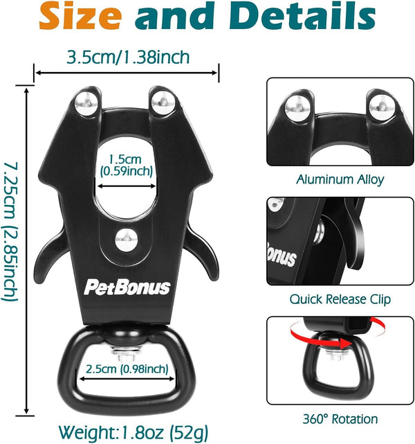 Petbonus 2 Pcs Frog Clip Dog Leash Clasp, Quick Release Metal Carabiner | 360 Degree Swivel, Heavy Duty, Safety Clip for Linking Pet Collar Dog Harness, Secure Dog Lead Hook2