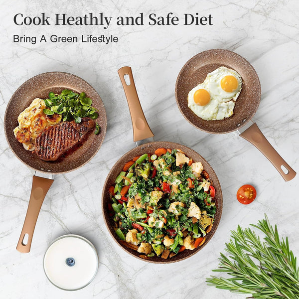 Nonstick Ceramic Frying Pans Skillets Set with Lid 8"+9.5"+11" | No Toxic Egg Omelette Frying Pan Set, All Stove Compatible, Healthy Granite Induction Cooking Pan, PFOA & PFAS Free7
