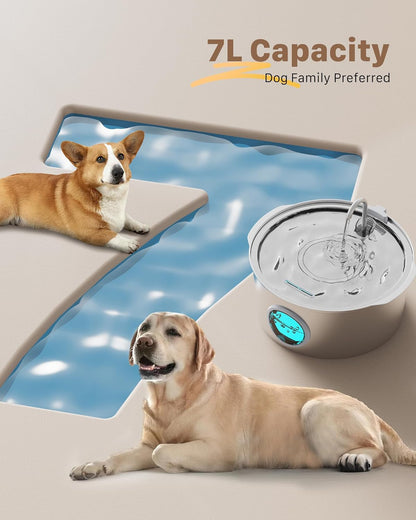Dog Water Fountain for Large Dogs: 7L/236Oz/1.8G Dog Fountain Stainless Steel - Big Cat Drinking Fountain Indoor - Super Quiet Water Fountain for Dogs inside - for Large Dog Cats & Multi-Pet Home4