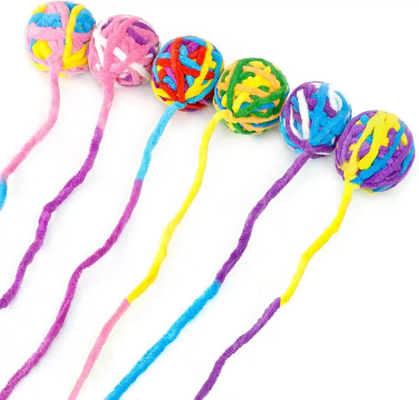 CHIWAVA 6 Pack 20" Woolen Yarn Cat Toys Ball with Bell 2" Large Indoor Cat Toy Balls Kitten Interactive Toys3