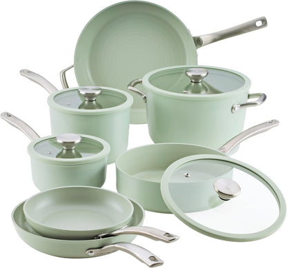 Halo Ceramic Nonstick Cookware Set, 11-Piece Pots and Pans Set | Laserdefense Durability Technology for Long Lasting Non Stick Performance, Everyday Cooking, in Sage1