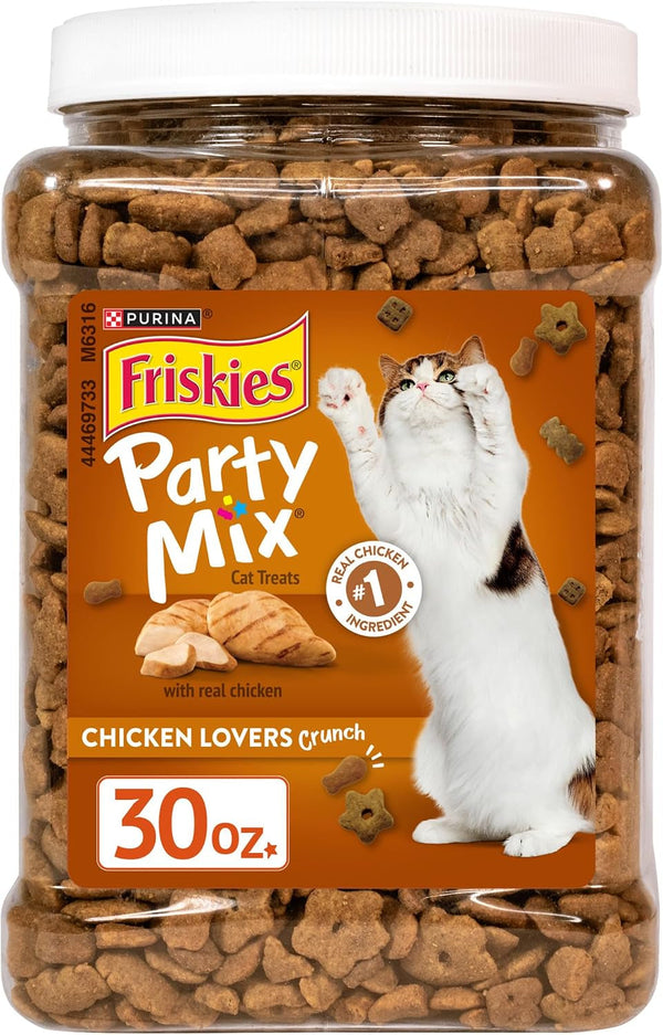 Purina Friskies Party Mix Chicken Lovers Crunch with Real Chicken Cat Treats - 30 Oz Canister1