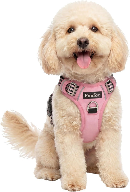 Funfox Dog Harness Medium Sized Dog, Vertical Handle Easy Control, No Pull Pet Vest Adjustable with 2 Leash Clips, Soft Material, Reflective Safe Night Walking for Small Medium Large Breed, Black, M40