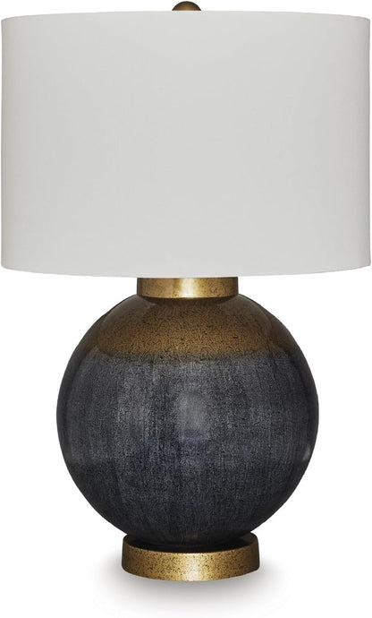 Signature Design by Ashley Table Lamp, Retro Blue with Gold Base | Dark Fabric Drum Shade over a Gold Table Lamp Base with 3-Way Switch, Tall Table Lamps for Living Room, Adara Series1