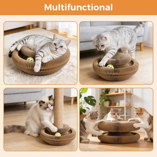 2-Pack Cardboard Cat Toy with Ball Track, Foldable Cat Scratcher Ring, Fexible Magic Organ Cat Toy for Scratch, Chase, Lounge, Indoor Exercise, Furniture Protection and Multi-Cat Homes7