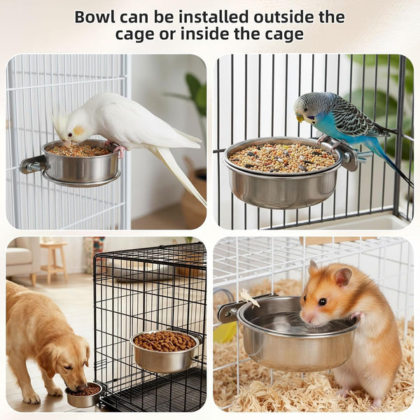 Pet Cage Bowls, 2 Pack Stainless Steel Pet Hanging Bowl, Bird Food Water Bowl for Cage, Crate Dog Bowl, Parrot Feeding Cups for Chinchilla Finches Puppy Cat Rabbit Guinea Pig3