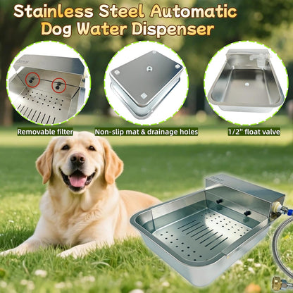 Automatic Dog Water Dispenser 3-Gallon Stainless Steel Outdoor Drinking Bowl for Large Dogs,Self-Filling Water Bowl with a Filter Design to Filter Large Debris(11L-B)3