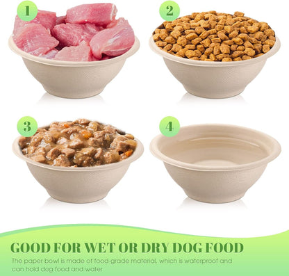 Thenshop 200 Pcs Biodegradable Disposable Pet Bowls Bulk Travel Paper Food Bowls for Small Dogs Puppy Cat Food Dish Safe Container for Outdoor Small Animal Feeding and Watering Supplies(8 Oz)4
