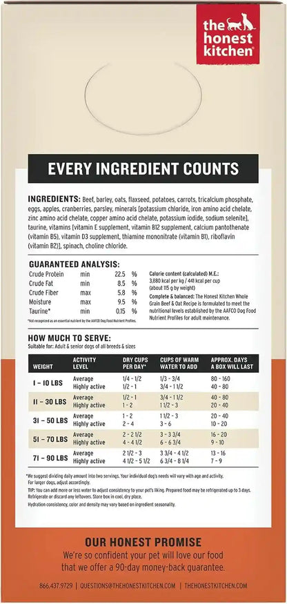 The Honest Kitchen Wholemade Whole Grain Beef Recipe, Human Grade Dehydrated Dog Food, Just Add Water, Supports Digestion, Skin & Coat, Topper for Dry or Wet Dog Food, 10 Lb Box Makes 40 Lbs2