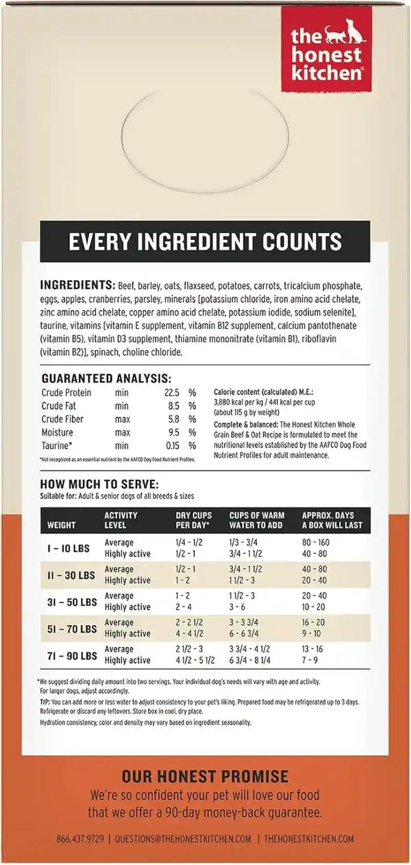 The Honest Kitchen Wholemade Whole Grain Beef Recipe, Human Grade Dehydrated Dog Food, Just Add Water, Supports Digestion, Skin & Coat, Topper for Dry or Wet Dog Food, 10 Lb Box Makes 40 Lbs2