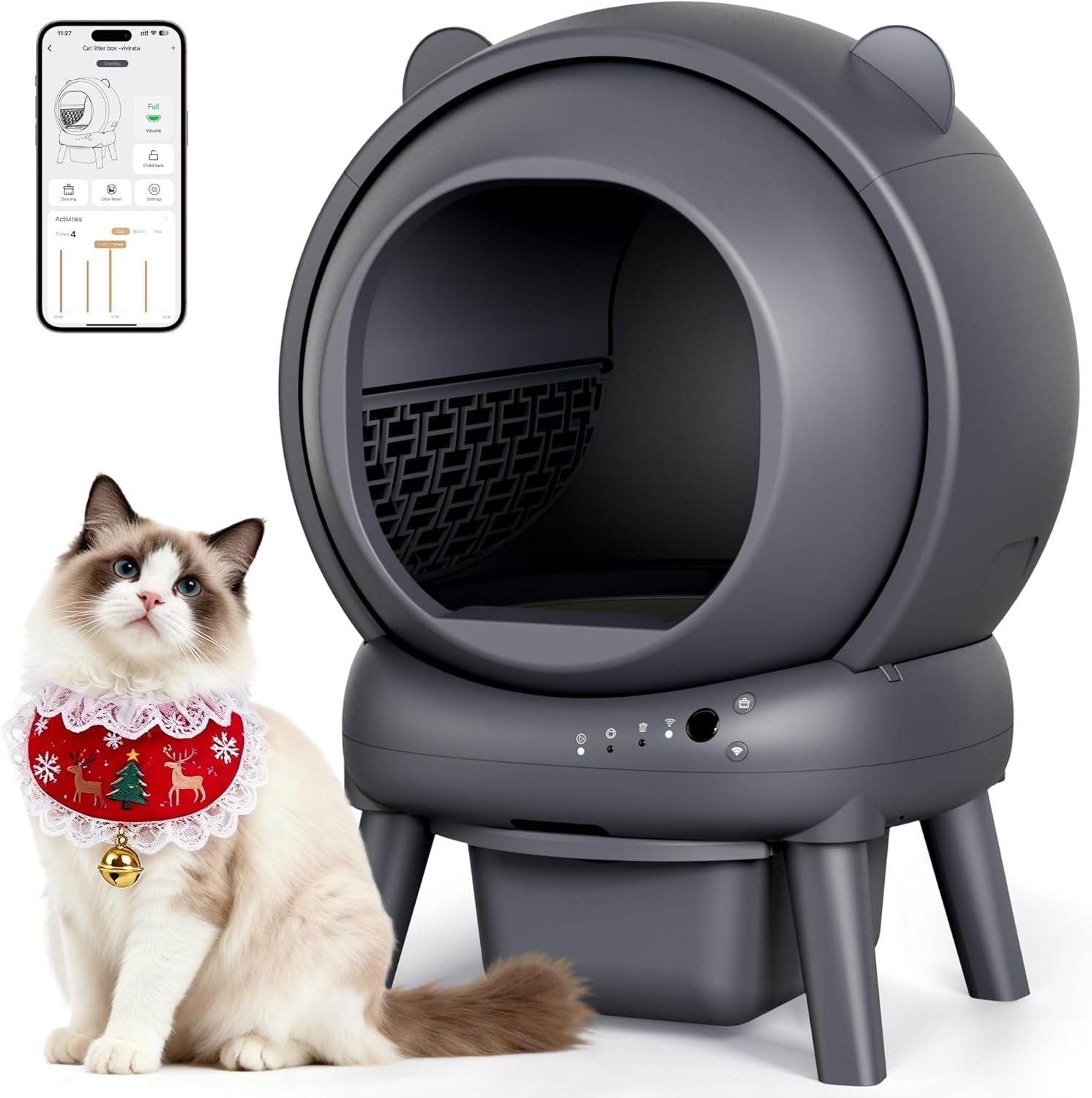 automatic-litter-box-self-cleaning-litter-box-with-app-control-large-capacity-for-multiple-cats-noise-odor-control-dual-safety-sensors-easy-maintenance-with-2-roll-garbage-bags-gray