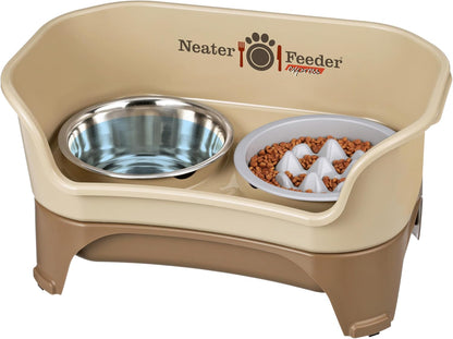 Neater Feeder Express Mess Proof Dog Bowls Elevated for Small Breeds under 15 Lb, Made in USA, No Spill Raised Dog Food Bowl Stand, Stainless Steel Food and Water Bowl Set, Feeding Station, Cappuccino37