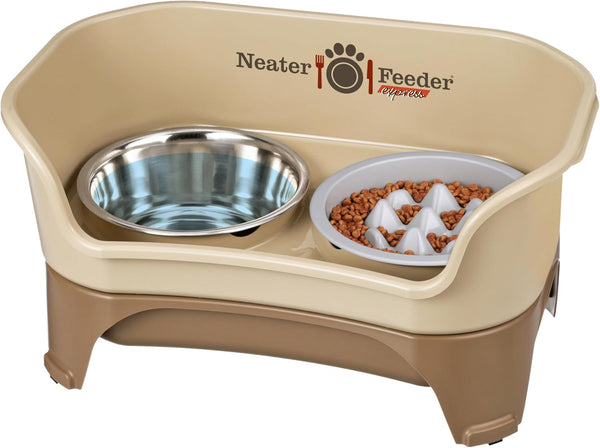 Neater Feeder Express Mess Proof Dog Bowls Elevated for Small Breeds under 15 Lb, Made in USA, No Spill Raised Dog Food Bowl Stand, Stainless Steel Food and Water Bowl Set, Feeding Station, Cappuccino37