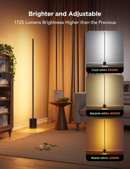 Govee Floor Lamp 2, RGBIC Smart Floor Lamp for Living Room, Bedroom | 1725Lm, Warm Cool White LED, 2200K-6500K, Compatible with Smartthings, Matter, Alexa, Music Sync, Scene Modes, Black(1 Pack)6