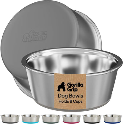 GORILLA GRIP Dog Bowls, Food Grade 304 Stainless Steel, Holds 2 US Cups Each (16 Fl Oz) Food and Water Bowl for Feeding Dogs and Cats, Dishwasher Safe, Rust Resistant BPA Free Rubber Base, 2 Set Black17