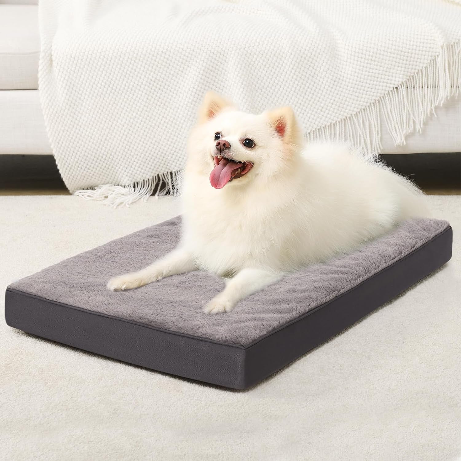 ksiia-orthopedic-dog-bed-for-large-dogs-with-waterproof-lining-grey-35x22-deluxe-soft-plush-dog-crate-bed-washable-pet-mat-with-removable-cover-egg-crate-foam-for-large-dogs-sleeping-relaxing