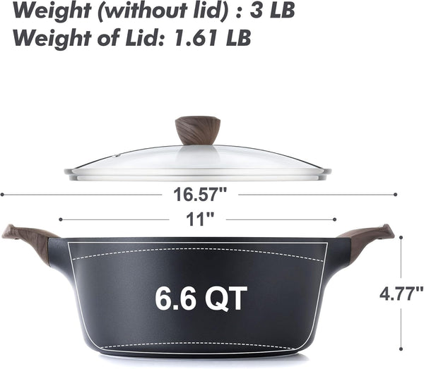 Nonstick Stock Pot with Lid, 2.6/4.5/6.6/8.5/11 QT Soup Pot Casserole Pot, Healthy Pasta Pot, Large Deep Cooking Pot, Big Sauce Pot Stew Pot, Induction Compatible, PFOA PFOS APEO Free, Black6