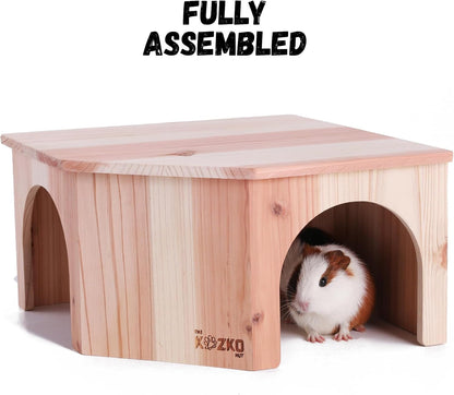 Wooden Guinea Pig Corner Hideout - Hidey for Chinchilla, Rat and Hedgehog with Pee Pad, Fully Assembled & Dual Entrances - Guinea Pig Accessories by the Kozko Hut5