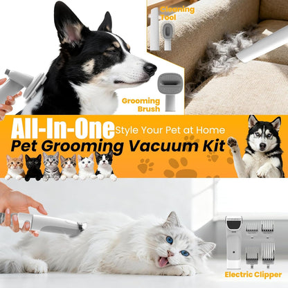 FIXR Dog Grooming Vacuum, All-In-One Pet Grooming Kit with Hair Clipper & Shedding Brush, Low Noise 12,000Pa Dog Hair Remover Vacuum, Pet Groomer Set with Cleaning Brushes, PG013