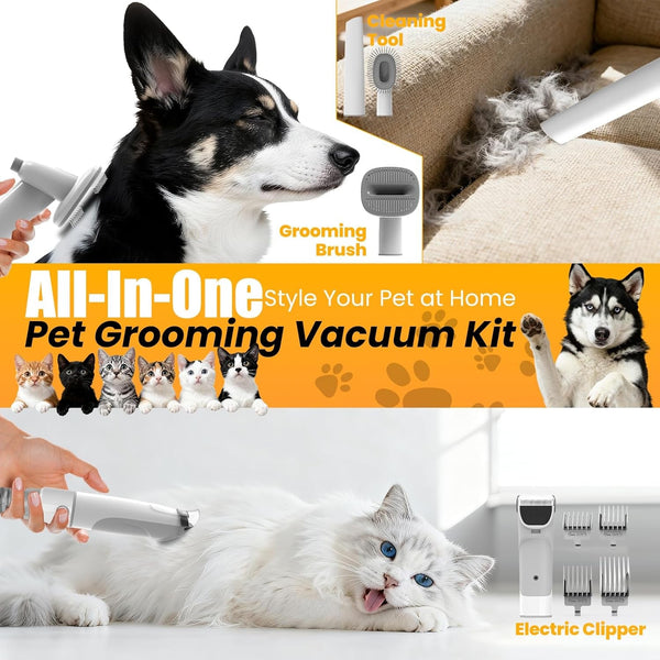 FIXR Dog Grooming Vacuum, All-In-One Pet Grooming Kit with Hair Clipper & Shedding Brush, Low Noise 12,000Pa Dog Hair Remover Vacuum, Pet Groomer Set with Cleaning Brushes, PG013