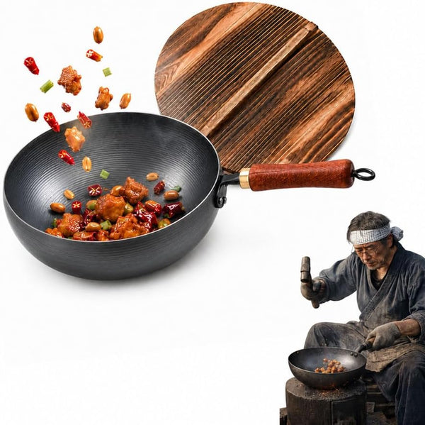 11 Inch Pure Hand-Forged Iron Pot with Hammered Texture | Hand-Forged Uncoated Iron Pot, Works on Gas, Induction, Electric and More; Great for Stir-Fry, Steak, Stews and Daily Meals.1