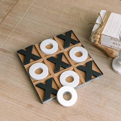 12X12 Inch Large Tic Tac Toe Wood Board Game Classic Coffee Table Decor Decorative Wooden Travel Game for Family2