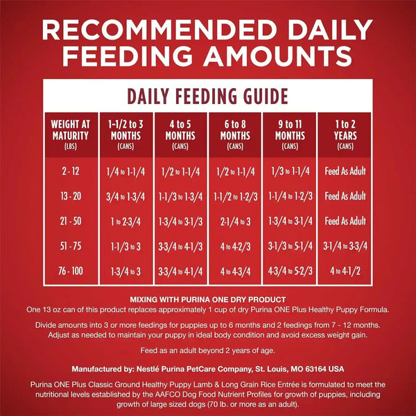 Purina ONE plus Wet Puppy Food Classic Ground Healthy Puppy Lamb and Long Grain Rice Entree - (Pack of 12) 13 Oz. Cans9