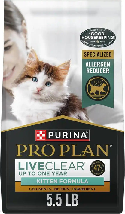 Purina Pro Plan Liveclear Dry Cat Food for Kittens Cat Allergen Reducer Chicken and Rice Formula - 5.5 Lb. Bag1