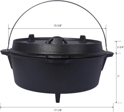 Cast Iron Camping Dutch Oven with Leg Base, 12 Quart Pre-Seasoned Dutch Oven Pot with Skillet Lid, Camp Cooking Pan Use on the Stove, on the Grill, Campfire & Stovetop Safe, with Lid Lifter (12 QT Base Leg)5