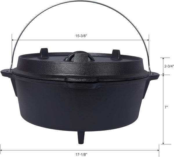 Cast Iron Camping Dutch Oven with Leg Base, 12 Quart Pre-Seasoned Dutch Oven Pot with Skillet Lid, Camp Cooking Pan Use on the Stove, on the Grill, Campfire & Stovetop Safe, with Lid Lifter (12 QT Base Leg)5