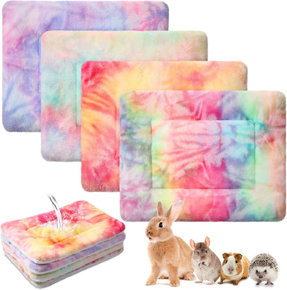 Haull 4 Pcs Waterproof Guinea Pig Bedding Soft Dog Cat Bed Crate Mat Small Animal Plush Cage Liners Rabbit Bunny Kennel Pad Reversible Cozy Pee Thickened Hamster Pad(Tie Dyed,13 X 10 Inch)1