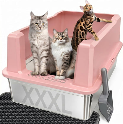 Extra Large XXL Stainless Steel Cat Litter Box with Lid, 26" L X 18" W X 12" H Metal Litter Box with Hight Sides for Big Cats & Multiple Cats, Never Absorbs Odors, Anti-Urine Leakage, Easy Cleaning9