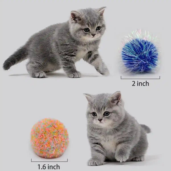 14-Pack Cat Toys Balls - No Bells Quiet Interactive Toys, Soft Pom Poms & Sparkle Balls for Kittens & Adult Cats, Safe for Batting Chasing (7 Sparkle Fuzzy Balls+ 7 Yarn Balls)6